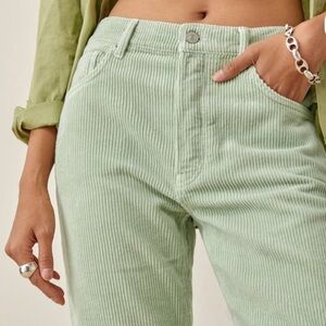 Reformation High Rise Relaxed Corduroy Pants in Pistachio